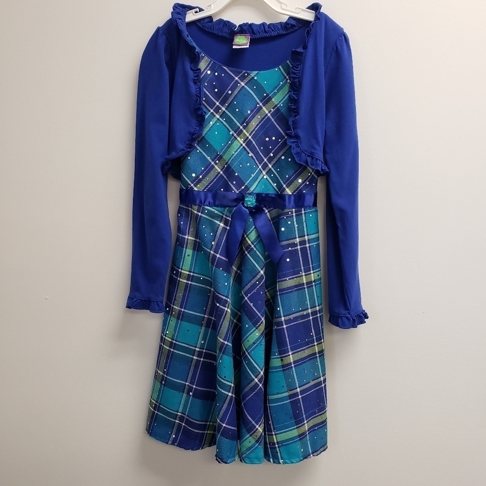 Dollie & Me Mock Shrug Plaid Girls Dress Size 10